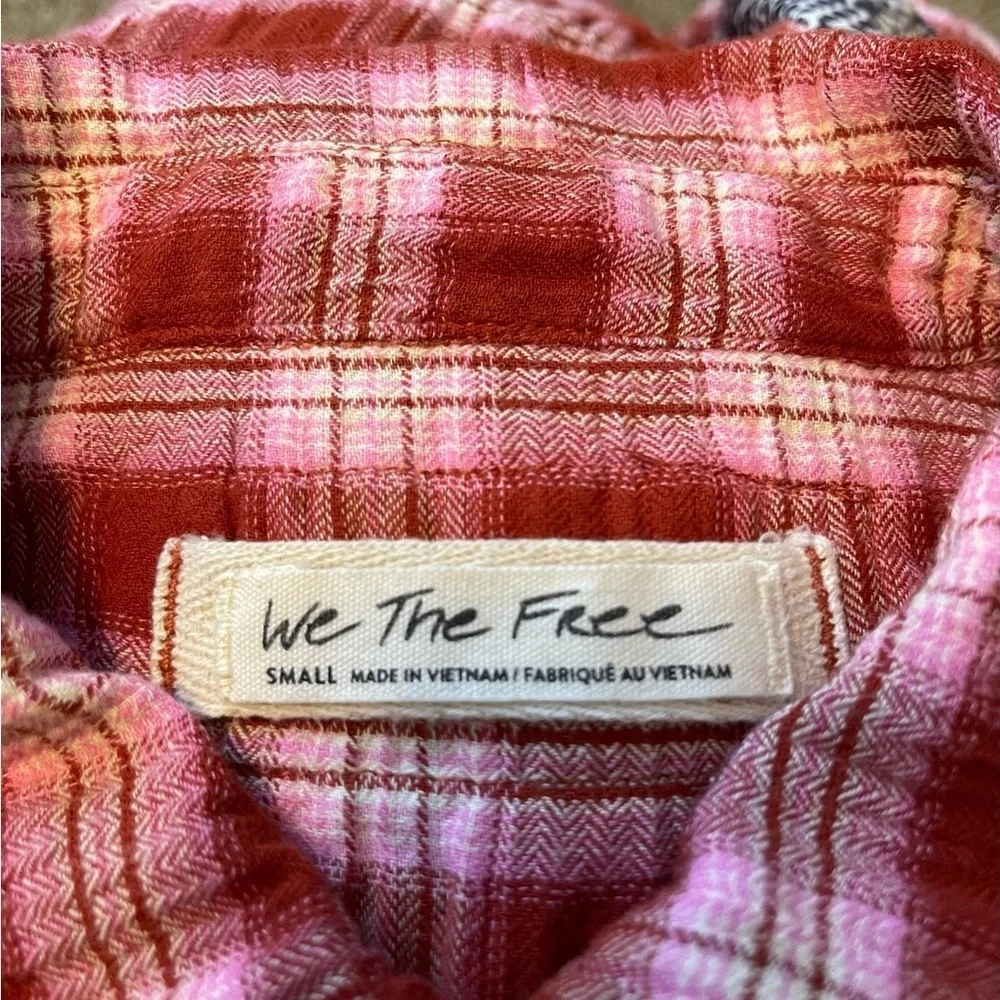 Free People We the Free (Fields of Plaid) snap button front & sleeve shirt Sz S